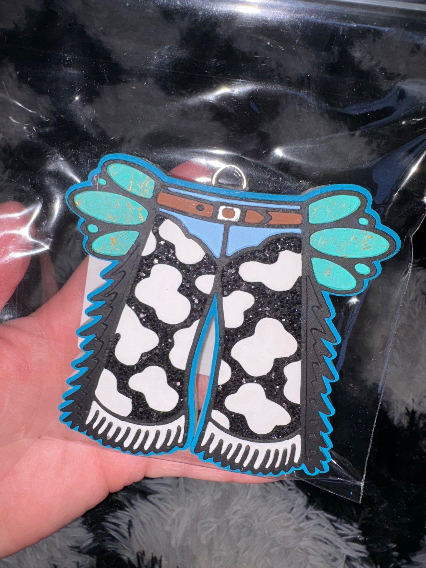 RTS Cow print chaps - Let Them (leathery)